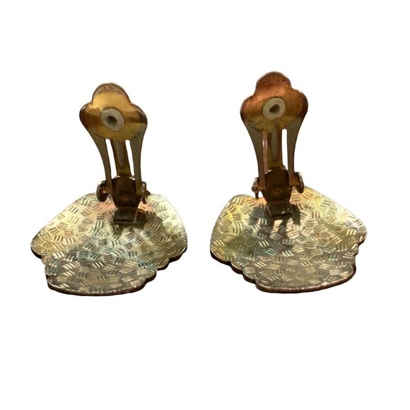 Vintage Floral Cloisonne Earrings Clip On Enamel Blue Pink Flower Butterfly - Picture 7 of 8